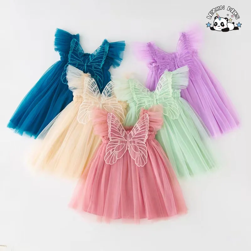 LEZONKIDS - Wholesale Daisy Floral Embroidery Kids Girl Casual Strap Sleeveless Tulle Dresses Summer Baby Girls Tutu Dress